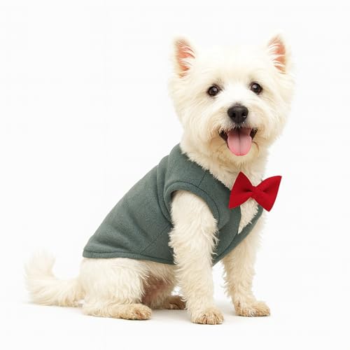 Yoolhamy Hundepullover mit Fliege, Winterkleidung, Haustier-Smoking-Outfits für kleine mittelgroße Hunde, warmer Fleecekostüm, Pullover für Chihuahua, Schnauzer, Shih Tzu, Yorkie, Weihnachten von Yoolhamy