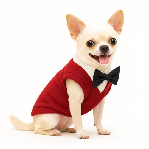 Yoolhamy Hundepullover mit Fliege, Winterkleidung, Haustier-Smoking-Outfits für kleine mittelgroße Hunde, warmer Fleecekostüm, Pullover für Chihuahua, Schnauzer, Shih Tzu, Yorkie, Weihnachten von Yoolhamy