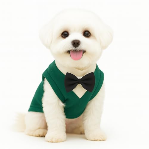 Yoolhamy Hundepullover mit Fliege, Winterkleidung, Haustier-Smoking-Outfits für kleine und mittelgroße Hunde, warmer Fleece-Pullover für Chihuahua, Schnauzer, Shih Tzu, Yorkie, Weihnachten, Geburtstag von Yoolhamy