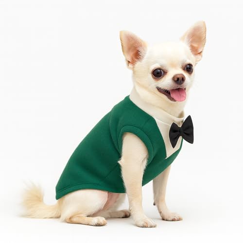 Yoolhamy Hundepullover mit Fliege, Winterkleidung, Haustier-Smoking-Outfits für kleine und mittelgroße Hunde, warmer Fleece-Pullover für Chihuahua, Schnauzer, Shih Tzu, Yorkie, Weihnachten, Geburtstag von Yoolhamy
