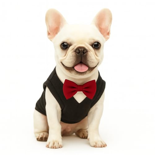 Yoolhamy Hundepullover mit Fliege, Winterkleidung, Haustier-Smoking-Outfits für kleine und mittelgroße Hunde, warmer Fleece-Pullover für Chihuahua, Schnauzer, Shih Tzu, Yorkie, Weihnachten, Geburtstag von Yoolhamy