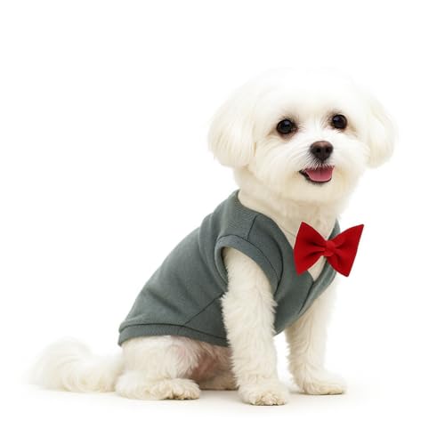 Yoolhamy Hundepullover mit Fliege, Winterkleidung, Haustier-Smoking-Outfits für kleine und mittelgroße Hunde, warmer Fleece-Pullover für Chihuahua, Schnauzer, Shih Tzu, Yorkie, Weihnachten, Geburtstag von Yoolhamy