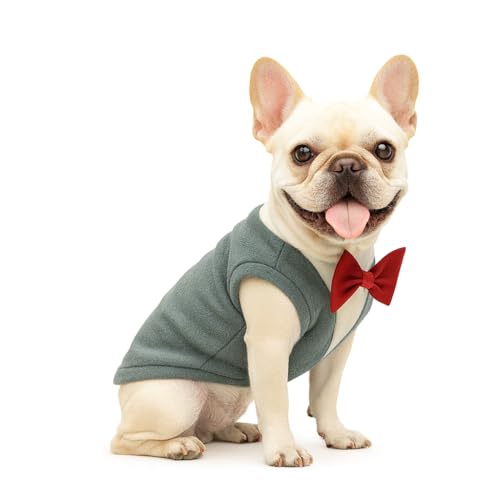 Yoolhamy Hundepullover mit Fliege, Winterkleidung, Haustier-Smoking-Outfits für kleine und mittelgroße Hunde, warmer Fleece-Pullover für Chihuahua, Schnauzer, Shih Tzu, Yorkie, Weihnachten, Geburtstag von Yoolhamy