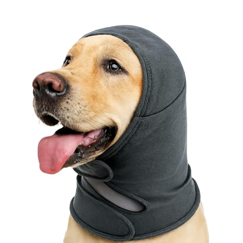 Yoolhamy Hundeschutz, Gehörschutz für Hunde, Angstzustände, beruhigende Kapuze, Ohrenschützer, Lärmschutz, Kopfbedeckung ohne Schütteln, Kopfwickel für die Fellpflege von Feuerwerk (Grau, L) von Yoolhamy
