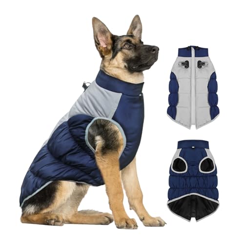 Yoolhamy Hundewintermantel wasserdichte warme Hundejacken mit Geschirr Loch und reflektierende Haustier Mäntel Outdoor-Sport-Kleidung gemütliche Fleece gefüttert mittlere große Hunde (Blau, 3XL) von Yoolhamy