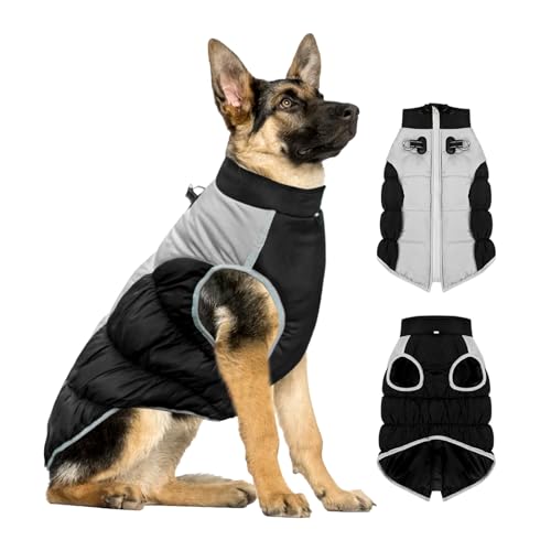 Yoolhamy Hundewintermantel wasserdichte warme Hundejacken mit Geschirr Loch und reflektierende Haustier Mäntel Outdoor-Sport-Kleidung gemütliche Fleece gefüttert mittlere große Hunde (Schwarz, XL) von Yoolhamy