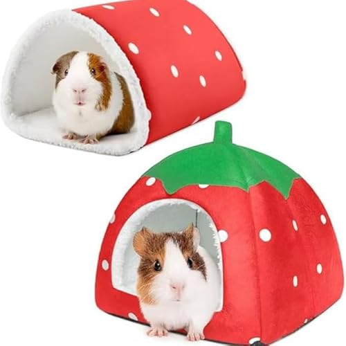 Yoolhamy Meerschweinchenhaus und Kaninchentunnel, 2 Stück, Meerschweinchenbett und Versteck, Zubehör für Frettchen, Hamster, Kaninchen, Igel, kleine Haustiere, Käfigversteck (rot) von Yoolhamy