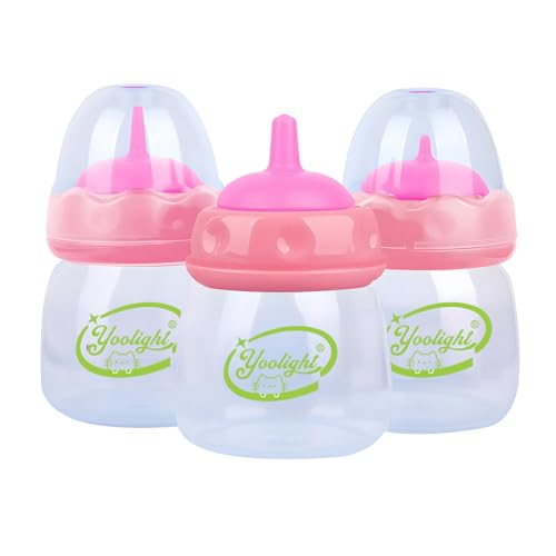 Haustier-Fütterungsflasche, 3-Pack 60ml Stillflasche, 3-Größen Nippel mit Ventilationsventil Resistent Tearing Perfekt für Welpen, Kätzchen, kleine Wildtiere (Pink) von Yoolight