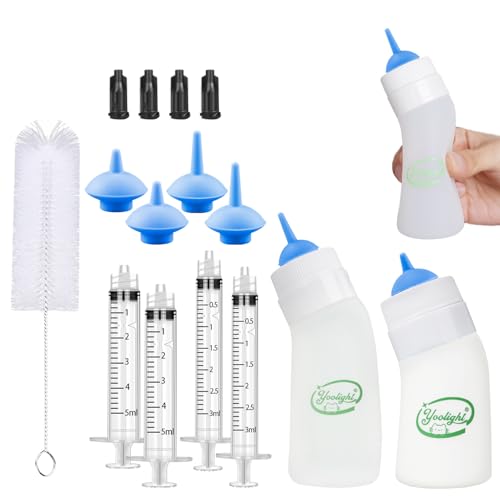 Yoolight Kätzchen und Welpen Flasche Fütterung Kit, Kätzchen Silikon Flaschen, Zitzen Mini und Spritzen für Haustier Hund Welpen Kätzchen und kleine Baby Tiere ﻿ (blau) von Yoolight