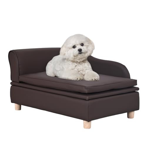 Yoonnie room Hundesofa und Stuhl aus PU-Leder mit Stauraum – Katzensofa mit Holzrahmen, Couch mit Kissen, kleines Haustierbett, Sofa für Welpen und Katzen, Braun von Yoonnie room