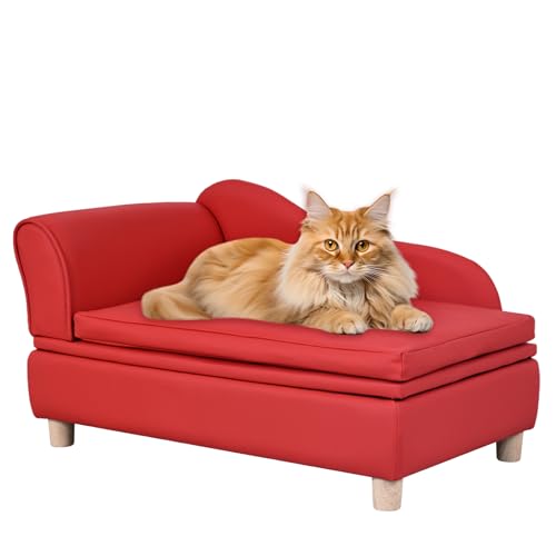 Yoonnie room Hundesofa und Stuhl aus PU-Leder mit Stauraum – Katzensofa mit Holzrahmen, Couch mit Kissen, kleines Haustierbett, Sofa für Welpen und Katzen, Rot Yoonnie room Hundesofa und Stuhl aus PU-Leder mit Stauraum – Katzensofa mit Holzrahmen, Couch mit Kissen, kleines Haustierbett, Sofa für Welpen und Katzen, Rot von Yoonnie room