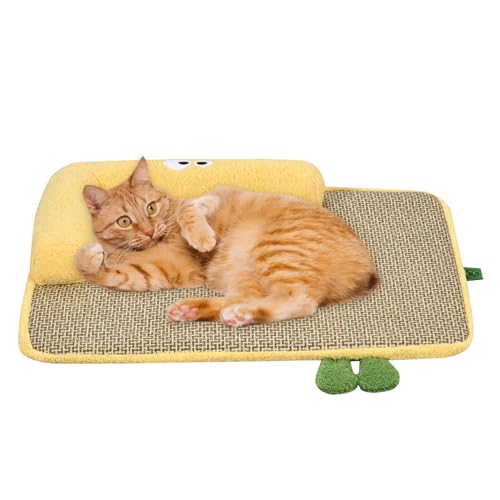Yoonnie room Kühlmatte für Hunde mit Wärmeableitung, Rattan, Katzenkühlkissen mit weichem L-förmigem Kissen, Haustier-Kühlmatte für Hunde und Katzen, Sommer, Gelb, Größe L von Yoonnie room