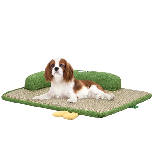 Yoonnie room Kühlmatte für Hunde mit Wärmeableitung, Rattan, Katzenkühlkissen mit weichem L-förmigem Kissen, Haustier-Kühlmatte für Hunde und Katzen, Sommer, Grün, Größe L von Yoonnie room