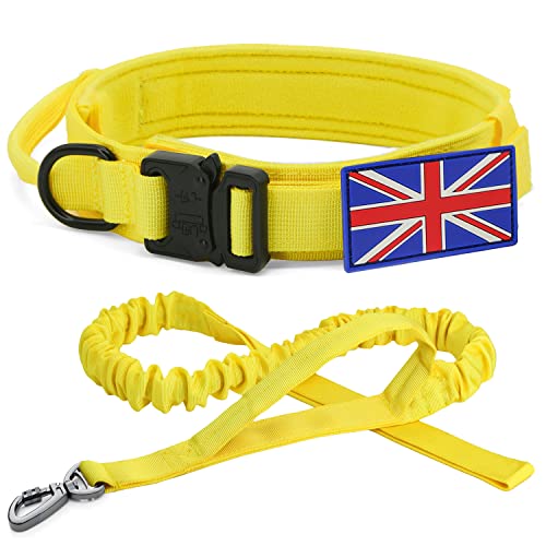Taktisches Hundehalsband mit UK-Flagge – YoothBro K9 Militärisches Hundehalsband mit 2 Patches, verstellbares Nylon-Hundehalsband mit robuster Metallschnalle für mittelgroße große Hunde M, Gelb von YoothBro