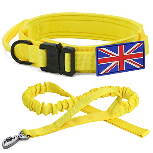 YoothBro K9 Militär-Hundehalsband, UK-Flagge, verstellbares Nylon mit robuster Metallschnalle, Größe M, L, Gelb von YoothBro