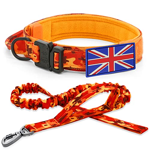 Taktisches Hundehalsband mit UK-Flagge des Vereinigten Königreichs,YoothBro K9 Militärisches Hundehalsband mit 2 Patches, Orange, M von YoothBro