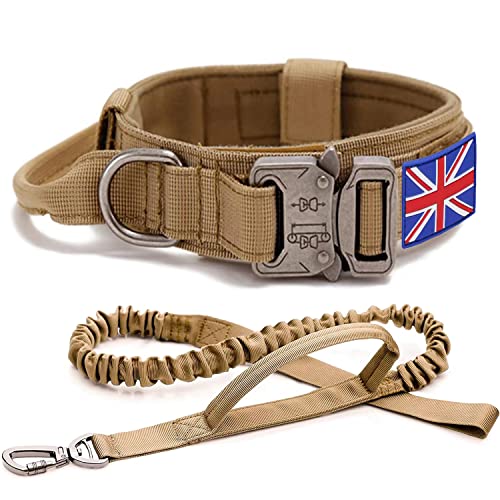 Taktisches Hundehalsband und Leine, Set – YoothBro K9 Militärverstellbares Nylon-Hundehalsband mit robuster Metallschnalle für mittelgroße und große Hunde, XL, Braun von YoothBro