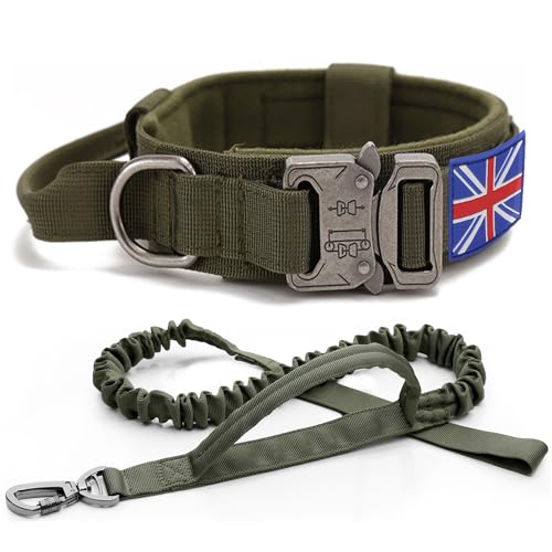 Taktisches Hundehalsband und Leine, Set, YoothBro K9, Militär-Hundehalsband mit UK-Flagge, verstellbares Nylon-Hundehalsband mit robuster Metallschnalle für mittelgroße und große Hunde, Größe L, Grün Taktisches Hundehalsband und Leine, Set, YoothBro K9, Militär-Hundehalsband mit UK-Flagge, verstellbares Nylon-Hundehalsband mit robuster Metallschnalle für mittelgroße und große Hunde, Größe L, Grün von YoothBro