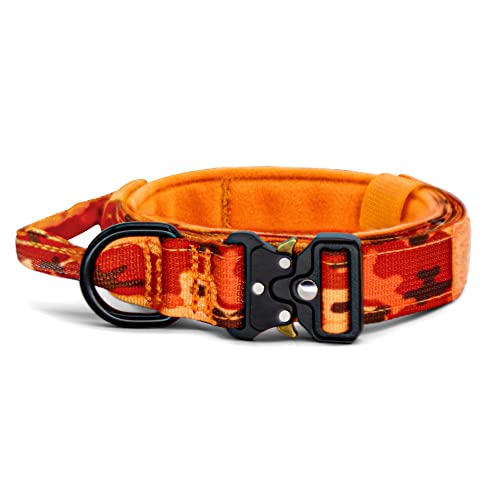 YoothBro Puppy 2,5 cm Taktisches Hundehalsband, K9 Militärisches Nylon-Hundehalsband mit robuster Metallschnalle für mittelgroße und große Hunde, Camouflage-Orange, S von YoothBro