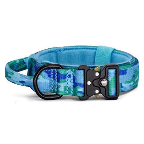 YoothBro Puppy 2,5 cm Taktisches Hundehalsband, K9 Militär-Nylonhalsband mit robuster Metallschnalle für mittelgroße und große Hunde, Blau, S von YoothBro