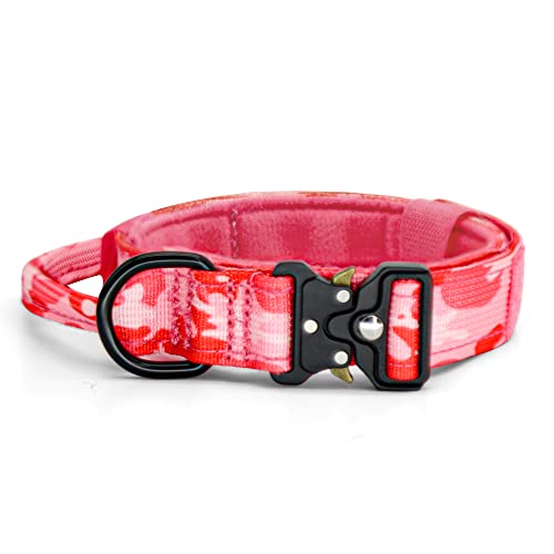 YoothBro Puppy 2,5 cm Taktisches Hundehalsband, K9 Militär-Nylonhalsband mit robuster Metallschnalle für mittelgroße und große Hunde, Camo Pink, S von YoothBro