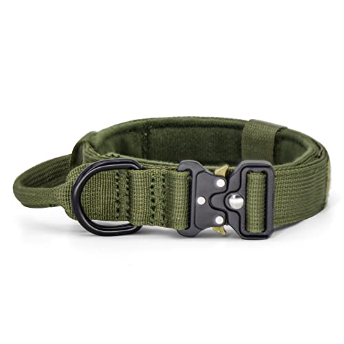 YoothBro Puppy Taktisches Hundehalsband, 2,5 cm, K9, Militär-Nylonhalsband mit robuster Metallschnalle für mittelgroße und große Hunde, Grün, S von YoothBro