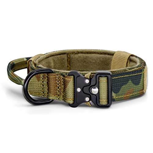 YoothBro Puppy 2,5 cm Taktisches Hundehalsband, K9 Militär-Nylonhalsband mit robuster Metallschnalle für mittelgroße und große Hunde, Camo CP, S von YoothBro