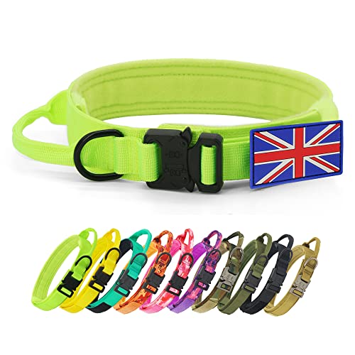 YoothBro Taktisches Hundehalsband mit UK-Flagge, K9, Militär-Nylonhalsband mit robuster Metallschnalle für mittelgroße und große Hunde, Fluo-Grün, XL von YoothBro