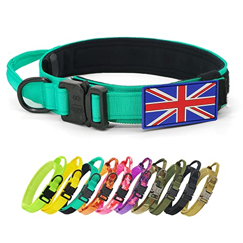 YoothBro Taktisches Hundehalsband mit UK-Flagge, K9 Militär-Nylonhalsband mit robuster Metallschnalle für mittelgroße und große Hunde, Aqua, L von YoothBro