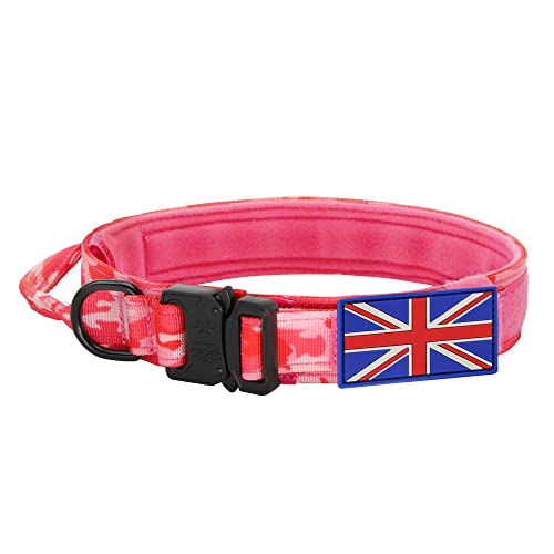 YoothBro Taktisches Hundehalsband mit UK-Flagge, K9 Militär-Nylonhalsband mit robuster Metallschnalle für mittelgroße und große Hunde, Camo Pink, L von YoothBro