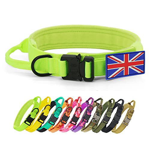 YoothBro Taktisches Hundehalsband mit UK-Flagge, K9-Militär-Nylon-Halsband mit robuster Metallschnalle für mittelgroße und große Hunde, Fluo-Grün, L YoothBro Taktisches Hundehalsband mit UK-Flagge, K9-Militär-Nylon-Halsband mit robuster Metallschnalle für mittelgroße und große Hunde, Fluo-Grün, L von YoothBro
