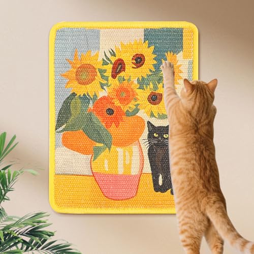 Katze Kratzmatte mit Sonnenblume und Katze Design, Robust & Langlebig, 38x30cm, rutschfeste Kratzbrett für Sofa, Möbel und Wände, Schützt vor Kratzern (Bunt) von Yootiko