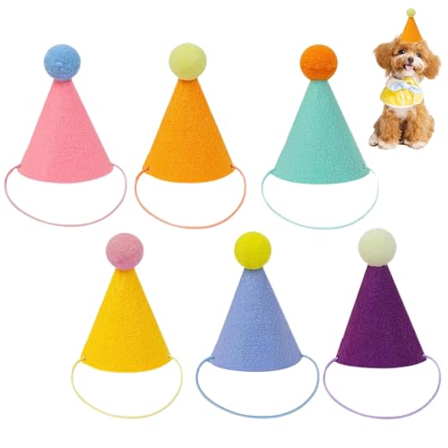 Yootiko Mini Partyhüte in sanften Farben, Geburtstagsmützen für Hunde, Katzen, Kaninchen und Stofftiere, Niedliche Tierparty Dekoration, Pastellfarbense (Mehrfarbig-6) von Yootiko
