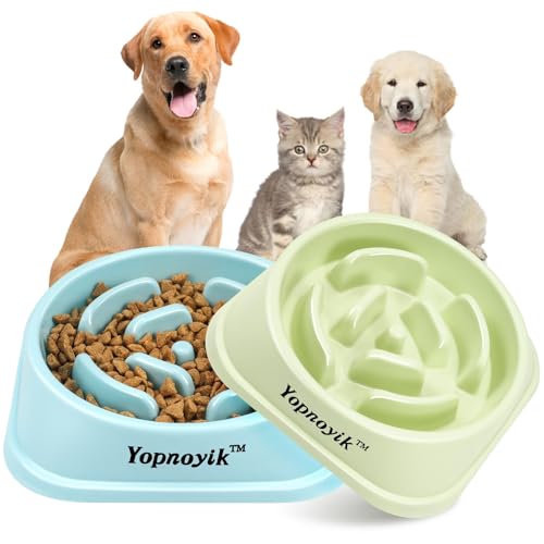Slow Feeder Hundenäpfe 2 Stück, Anti-Rutsch-Labyrinth-Puzzle-Hundenäpfe, Anti-Würgen und interaktive Hundenäpfe, Blähungsstopp-Hundenäpfe für kleine und mittelgroße Hunde und Katzen (Grün und von Yopnoyik