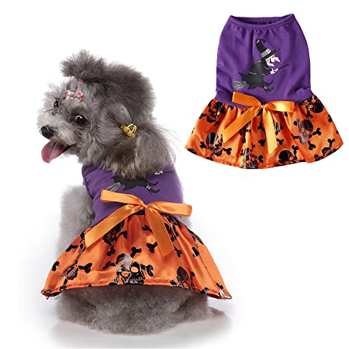 Yoption Halloween Hund Katze Kostüme Hexe Skelett Kleid, Haustier Party Outfits Cosplay Hoodie Lustige Welpe Katzen Rock (L) von Yoption