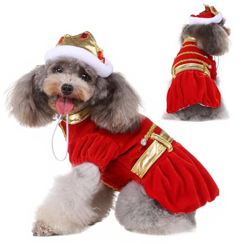 Yoption King Dog Cat Costumes with Crown Hat, Pet Halloween Christmas Velvet Funny Cosplay Costume Hoodie Outfits Clothes (L) von Yoption