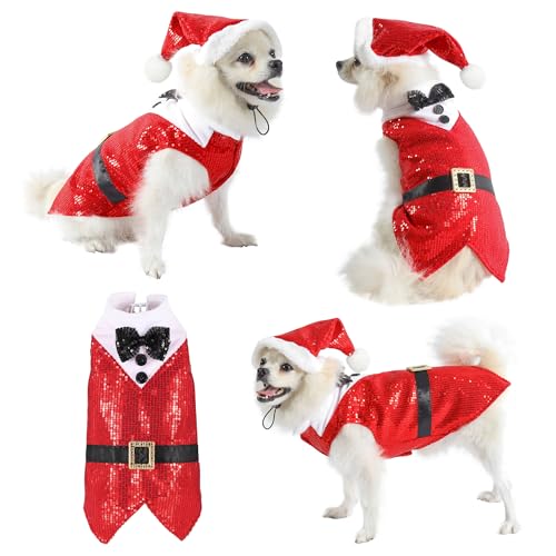 Yoption Weihnachten Hundeanzug und Hut Set, Weihnachtsfeier Hund Katze Kostüme Lustige Welpen Fliege Xmas Party Cosplay Outfits (L) von Yoption