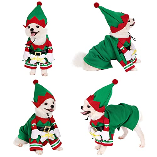 Yoption Weihnachts-Elfenkostüm für Hunde und Katzen, mit Hut, lustiges Haustier, Weihnachten, Winter, Fleece, Mantel, Kleidung, Outfit, Bekleidung (L) von Yoption