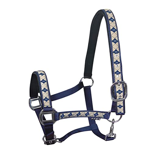 York Halfter Kimi Rautenmuster Pferdehalfter (Pony, beige-dunkelblau) von York