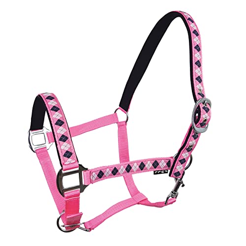 York Halfter Kimi Rautenmuster Pferdehalfter (Pony, rosa-dunkelblau-weiß) von York
