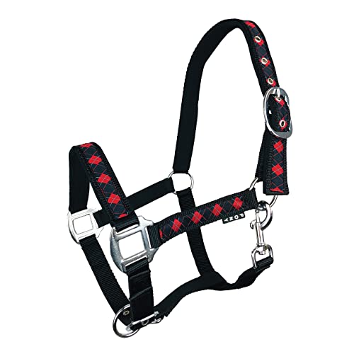 York Halfter Kimi Rautenmuster Pferdehalfter (X-Full, schwarz-rot) von York