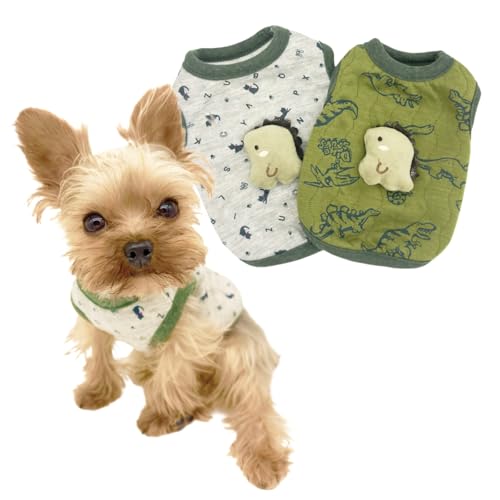 YorkieGogo Ropa para Perro Haustierkleidung, extra weiche Kleidung für Teetasse, kleine Katzen und Frettchen, Sommer- und Herbst-Stil, 2 Stück (XX-Small, Dinosaurier) von YorkieGogo