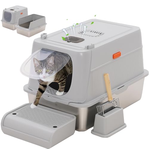 Katzentoilette Edelstahl Geschlossen XXL 60x40CM, Katzentoilette Edelstahl Groß mit Katzenstreuschaufel und Pedal, Leicht zu Reinigen, Hellgrau Katzentoilette Edelstahl Geschlossen XXL 60x40CM, Katzentoilette Edelstahl Groß mit Katzenstreuschaufel und Pedal, Leicht zu Reinigen, Hellgrau von Yosamy