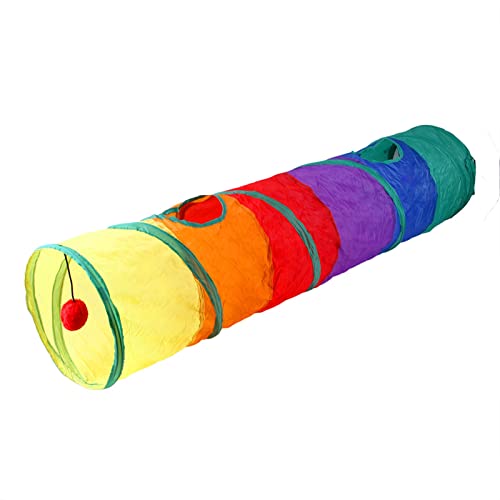 Katzen Tunnel, Sicheres Umwelt Freundliches Interaktives Regenbogen-Haustier-Spielzeug für Kleine Haustiere Hunde Indoor-Katzen mit Ball und Peek Holes Faltbares Crinkle-Spielzeug (Gerader Tunnel) von Yosoo Health Gear