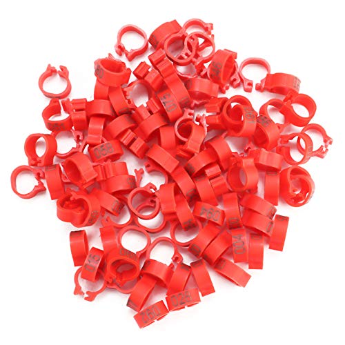 Yosoo Health Gear Tauben Beinbänder, Vogelbeinringe, 100PCS 8MM 001-100 nummerierte Plastikbuchstaben Tauben Vogelbeinbänder Ringe(rot) von Yosoo Health Gear
