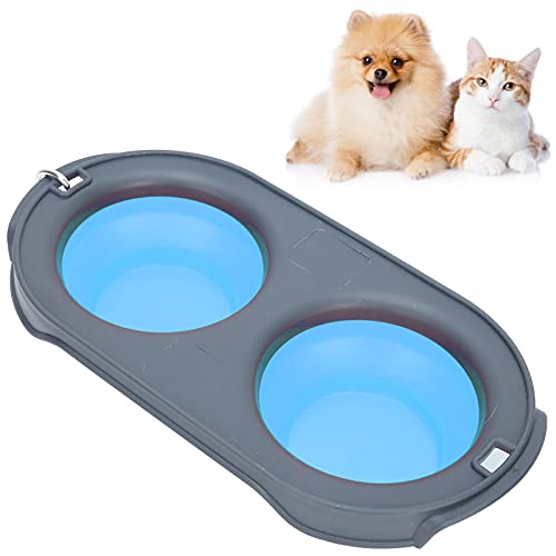 Yosoo Health Gear Haustierbezogener Feeder Erhöhte Hundeschüssel Anti-Spill Silicon Pad Faltbare Doppel-Haustierschale für Reise-Wandercamping mit Karabiner Leicht zu Reinigen (Blue) von Yosoo Health Gear