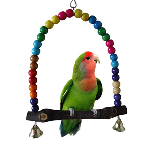Yosoo Spielzeug Vogelkäfig Zubehör von Vögeln in Holz, Schaukel Papagei enthält Glocken Holzperlen, Elegant Swing Hollywoodschaukel zum Aufhängen Wellensittich bunt 14 cmx14.3 cm von Fdit