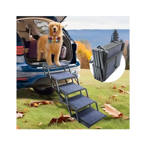 Hundetreppe für große Hunde, zusammenklappbare Hunderampe für Auto, LKW und SUV, Haustiertreppe mit rutschfester Teppichoberfläche, unterstützt bis zu 113,4 kg (5 Stufen) von Yoteto