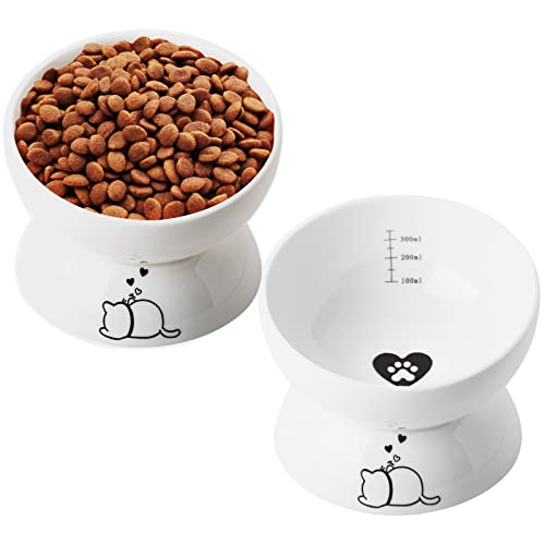 YouPeng Keramik-Napf für Katzen, geneigt, erhöht, kein Verschütten, Anti-Erbrechen, Rückflussverhinderung, 425 ml, 2 Stück von YouPeng