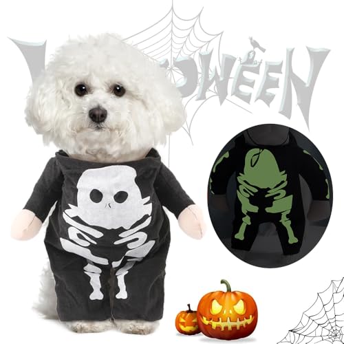 Hundekatze Halloween Kostüme YouXiaor Haustier Schädel Pyjama Sotf Welpe Skelett Kleidung Lustiges Haustierkostüm Schreckliches Haustier Hundekleidung für Welpe Hund Katze Cosplay Dress Up Supplies von YouXiaor